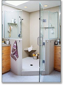 corner shower shelves, shower shelves, shower recessed shelves, tile ready shower shelf