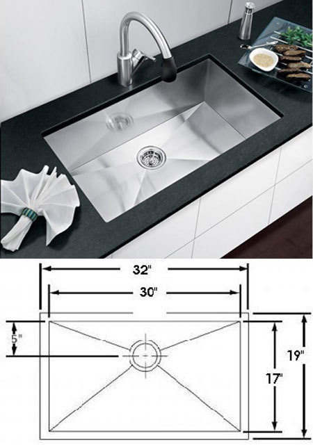 Square Corner Sink 32 x 19, Stainless Steel Sinks, Kitchen Sinks ...