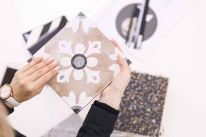 Designer selecting the right tiles design