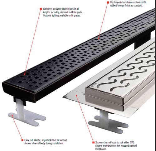 Quartz by aco, Shower Channels, Linear Drain, linear shower channel, shower channel drain, Quick Drain, square drain, rectangle drains, floor grilles, shower grates, Quick Drain