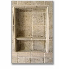 preformed niche, ready to tile niche, shower niche, shower recess, preformed recess, ready to tile recess, round shelf, divider shelf, recess-it, floating shelf