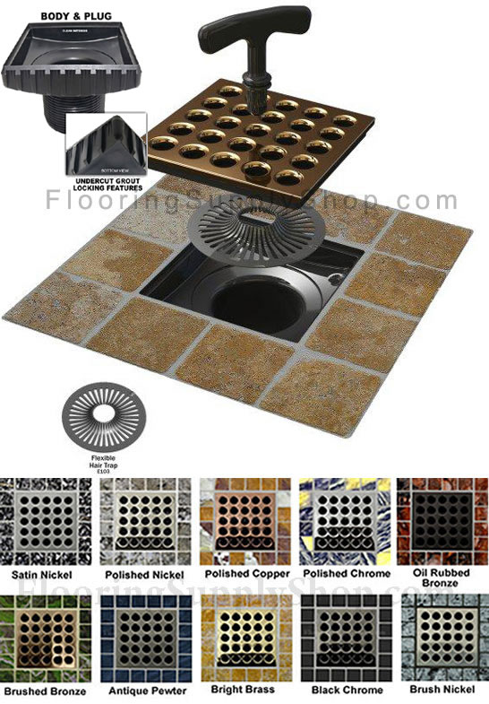 Ebbe Square shower drain cover, Ebbe shower drain, colors shower drain cover, Shower construction, residential shower drain, light commercial shower drain, drain grate, drain strainer, screw less drain grate