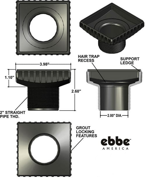 Ebbe Drain Plug, for square shower drain by flooringsupllyshop.com