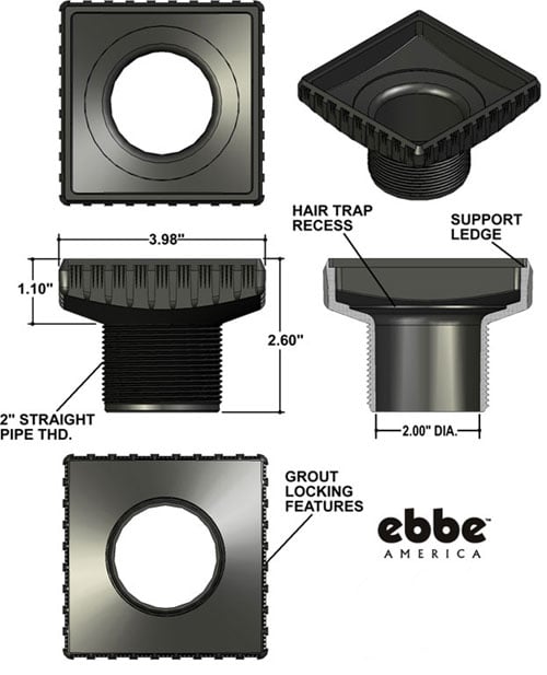 Ebbe square shower drain, deco shower drain