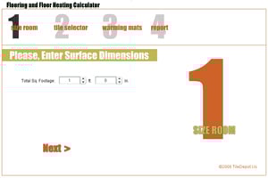 calculator, tile estimator, SunTouch heating calculator, SunTouch heating estimator, conversion, tile calculator, area of floor, cost calculator, radiant floor heat cost, tile design tool, tile patterns